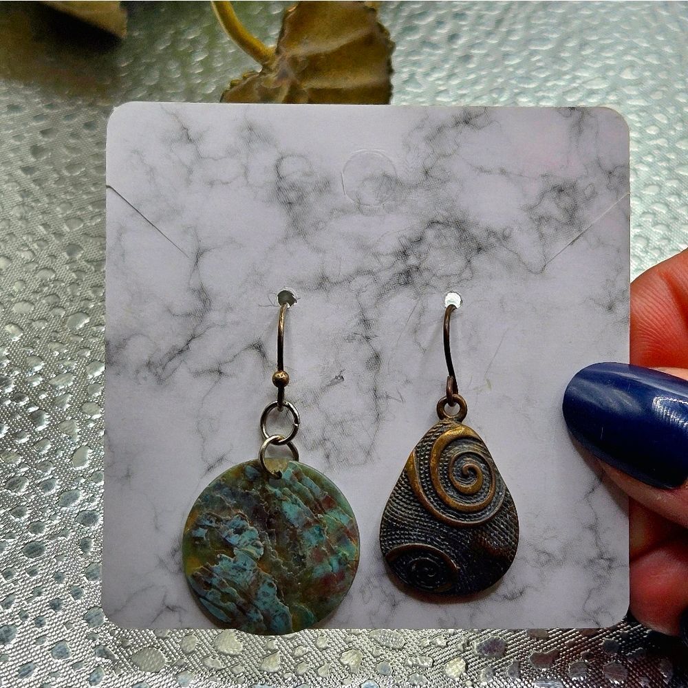 "5/$40" Mismatched Bronze Patina Rustic Dangle Earrings